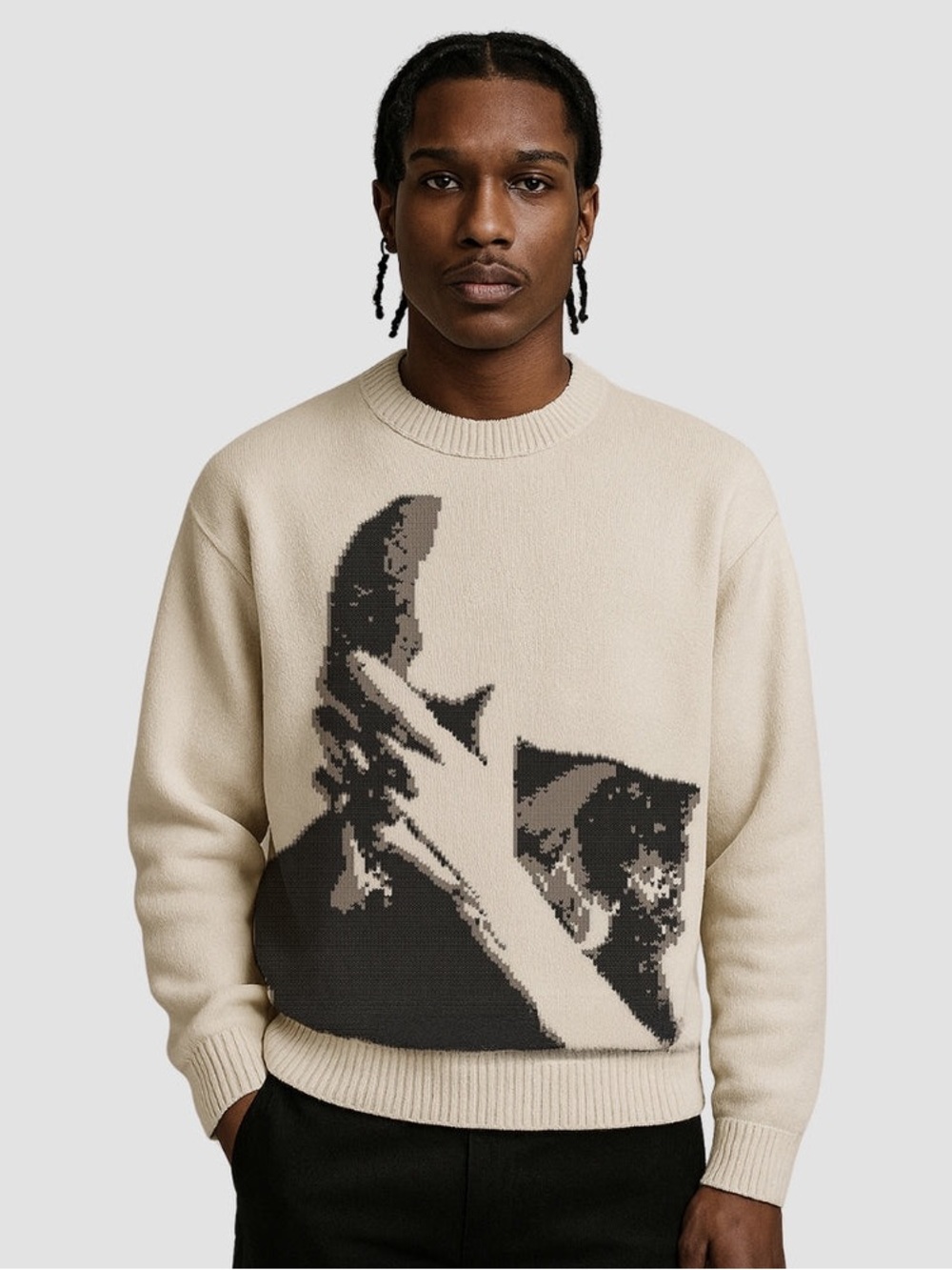 MORE LIFE HIDDEN FACE KNIT SWEATER sz medium mens